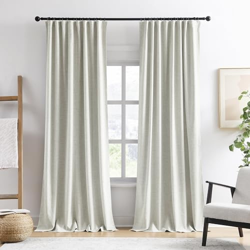Set di pannelli di tende oscuranti lunghe 356 cm, texture lino personalizzate extra lunghe di lusso con riduzione del rumore per finestre grandi con passanti posteriori e nastro pieghettato con ganci