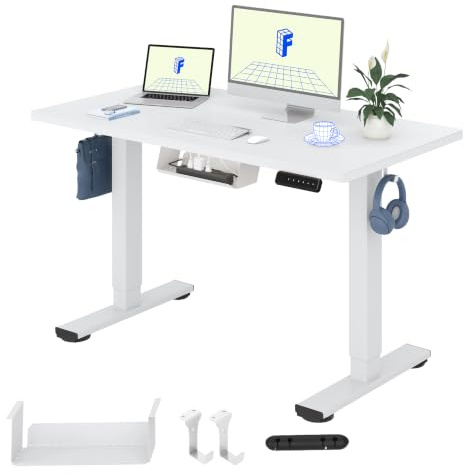 FLEXISPOT Scrivania Regolabile In Altezza Elettrica 120x60cm, Scrivania Regolabile In Altezza A 2 Livelli Con Gancio E Promemoria Seduta-Stand (Bianco)