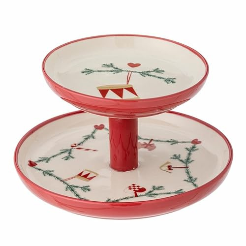 Bloomingville Yule Etagere mit klassischen Weihnachtsmotiven in der Farbe Natur aus Steingut, Höhe: 13cm, Durchmesser: 22cm