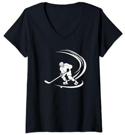 Damen Eishockeyspieler Skizze Eissport Eishockeyschläger T-Shirt mit V-Ausschnitt