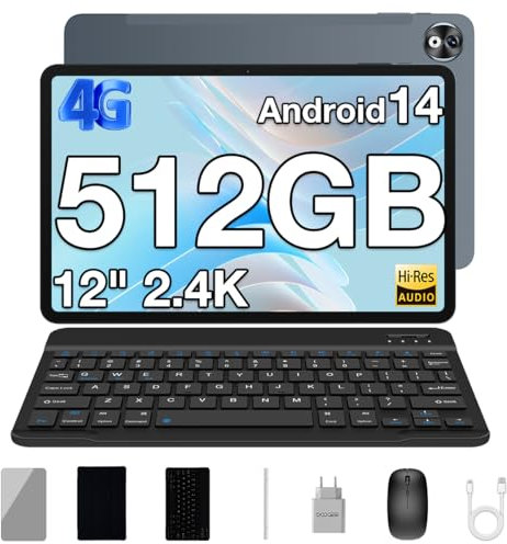DOOGEE T40 Pro Tablet 12 Pollici, 20GB RAM + 512GB ROM Tablet Android 15, 2.4K Helio G99 Tablets Gaming, 10800mAh Batteria, Tablets con Tastiera + Mouse + Penna Capacitiva, 16MP+ 8MP/GPS Grigio