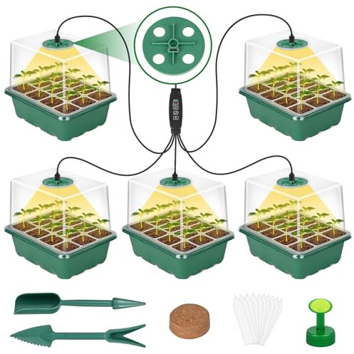 Apritsce Sämlingsset enthält, Zimmergewächshaus mit Pflanzenlampe, Mini Gewächshaus mit 12 Sämlingserde, 10 Etiketten, 2 Werkzeuge, für Pflanzenwachstum und Saatgutkeimung
