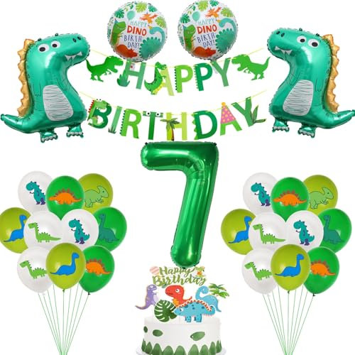 Dino 7 Geburtstag Deko, Dino Deko 7 Jahre Kindergeburtstag,Dino Folienballon 7 jahre Junge Geburtstagsdeko,Luftballons 7 Geburtstag Dschungel Deko，7 Junge Party deko