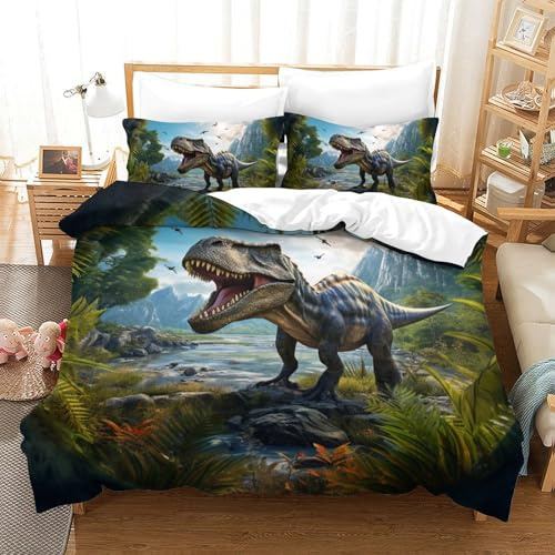 Impresas En 3D Dinosaurios Juego De Ropa De Cama Infantil Microfibra Suave Fundas Nórdicas Fundas De Almohada 3 Piezas Cremallera Oculta Double（200x200cm）