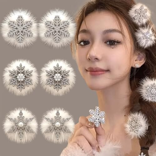 6Stück Plüsch Schneeflocke Haarspangen Damen Strasssteine Schneeflocken Haarklammern Snowflake Hair Clip Haarspange Weihnachten Xmas Winter Urlaub Haarclips Christmas Hair Clips Weihnachts Haarschmuck