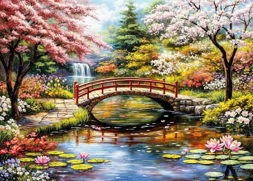 Japanese Garden Jigsaw Puzzles for Adults 1000 Piece | Large Poster Included, Back Letters Hints/A-D Sections, Dust-Free, Finished Size 70×50cm, Family Indoor Activity