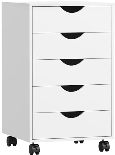 HOMCOM 5 Schubladen Mobiler Aktenschrank, Vertikaler Aktenschrank, Moderner Rolling Office Storage Organizer Schrank, Weiß