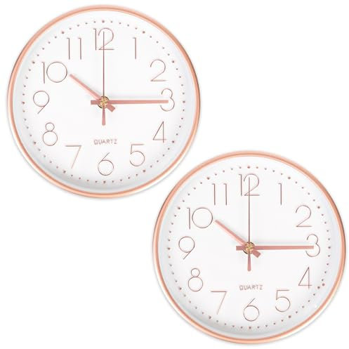 CIMOYBAI 2 Relojes de Pared Redondos de Cuarzo de 20 cm, sin Ruido de tictac, Reloj de Pared de, Moderno, silencioso, Reloj Pared Adecuado para Oficina, salón, Dormitorio, Cocina (Oro Rosa)