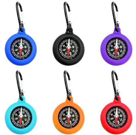 RELKLYU 6 Pezzi di Bussola con Ganci, Bussola per Bambini, Mini Bussola Portatile, Bussola in Silicone, Attrezzatura da Esterno.