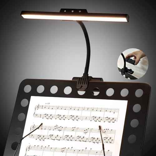 AETEE Super Bright Music Stand Light, LED Clip On Light,Magnetic Base, Removable Rechargeable Battery Operated, Long-Lasting USB-C Eye-Care Clamp Lamp, Gooseneck Design for Sheet Music, Black