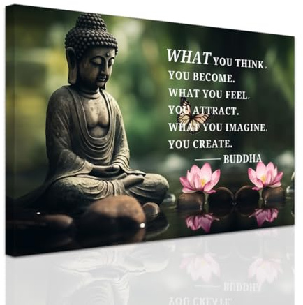 ZXHYWYM Buddhistische Motivationszitate Leinwanddrucke Buddha Lotus Gemälde Zen Badezimmerbilder für Büro Zuhause Spa Yoga Raum Wanddekoration gerahmt (40 x 60 cms)