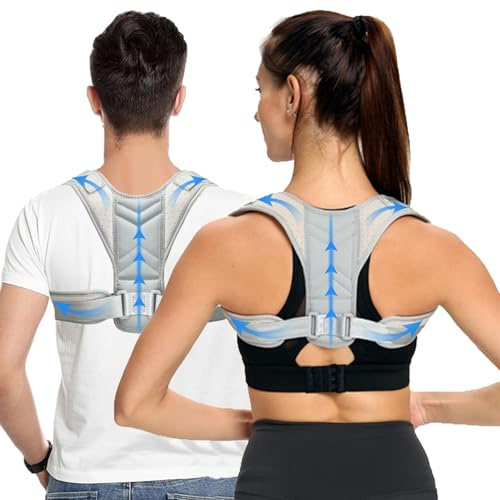 DAILIENFUS Correttore posturale schiena supporto dritto per uomini e donne, traspirante con spallacci regolabili, schiena per una cintura ergonomica di supporto per la schiena (grigio, XL)