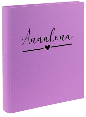 minimutz Zeugnismappe Herz Kinder mit Namen personalisiert | Dokumentenmappe Ringbuch für Mädchen Jungen | Zeugnisordner Leinen zum Einsortieren von Urkunden Zeugnissen (lila)