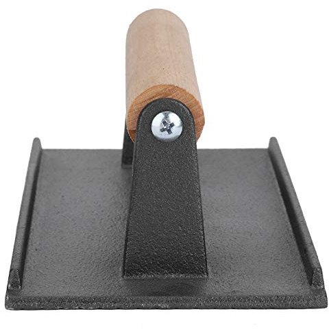 Burger Press, Casque en Fonte à Forage en Fonte et Steak Poids de Steak Tortilla Press Barbecue Griddle avec Manche Bois Presse de Bacon pour Plaque Chauffante, Grill Extérieur, Panini, Tortilla