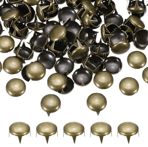 PATIKIL 180 Stück Runde Dom Niete, Nieten Set, Metall 4 Krallen Runde Stud Punk Niete, Nietenkopf für DIY, Lederband, Schuhe Deko, Reparatur, Kleidung, Gürtel, Bronze（12mm