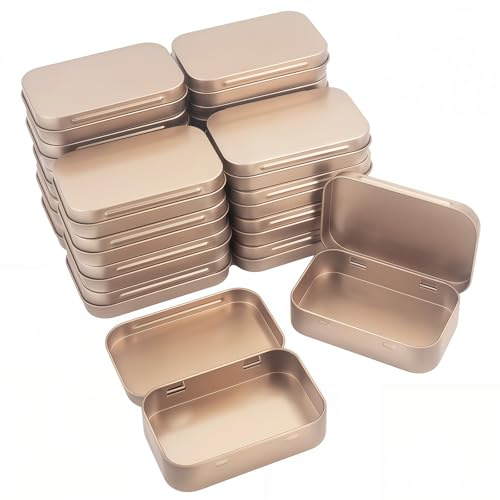 20 Pieces Rectangular Metal Empty Hinged Tins Containers Basic Necessities Home Storage Organizer Mini Box Set, 95 x 62 x 20 mm (Rose Gold)