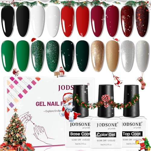 JODSONE 10 Farben Gel Nagellack DIY-Salon mit schwarzem, weißem Glitzer, rotem und grünem Silbergel für Frauen Zuhause Herbst- und Nagelstudio maniküre set DIY Weihnachtstag