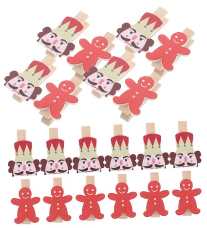 DIYEAH 50 Pezzi Mini Mollette di Legno Natalizie con Decorazioni Schiaccianoci e di Spezie Clip in Legno Colorate per Foto e Lavoretti Piccole Mollette per Appendere Biglietti e