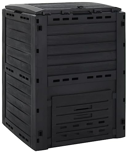 Generic Compostador de Jardín de 280 L, Polipropileno Negro Resistente a los Rayos, Gran Volumen, Alto Calor con Aspecto de Madera, Ideal para Jardín, Terraza