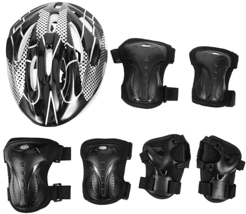 Hohopeti Set de Protection Adulte pour Roller avec Casque Sécurité Protège-genoux Coudières et Protège-poignets Respirants Confortables et Légers pour Patinage Skateboard et Cyclisme