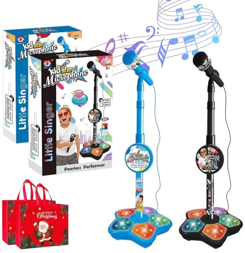 The All-in-One Microphone Toy, 2026 Upgraded Kids Karaoke Machine with Adjustable Stand, Karaoke Microphone with Speaker & Colorful LED for Christmas and Birthday, for Boys Girls (2 PCS-C)