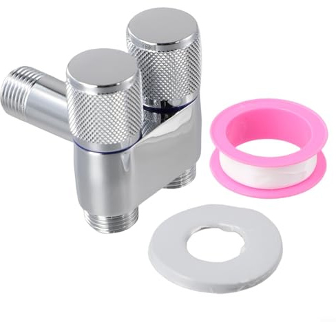 Gdfnmogo G1/2 Doppelsteuerungs-Winkelventil, 2-Wege-Auslass-Waschmaschinenventil, Griff aus Legierungsmetall, für Badezimmer, WC, Bidet, Sprüher, Küchenspüle und Warmwasserbereiter, Wandmontage