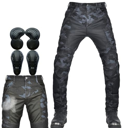 SHUOJIA Homme Pantalon de Moto, Pantalon Moto Anti-Chute Respirant en Maille D'été Camouflage, avec Coussinets Protection CE Amovibles Jeans de Pantalon d'armure