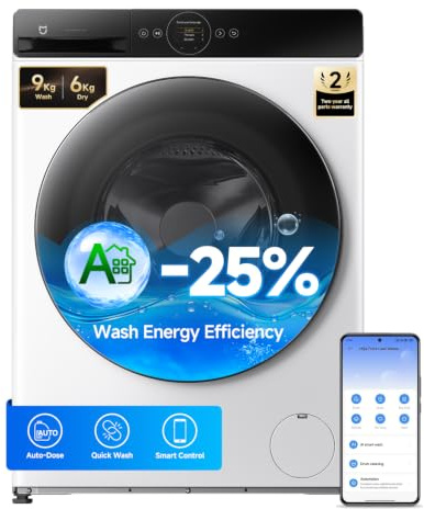 Xiaomi Mijia Front Load Washer Dryer Pro 9kg, 1400 RPM, Direct Drive Motor, Dual Auto-Dose, Quick Wash, Steam Refresh Care, 14 Programmes, Smart Control, White, A-D Rated
