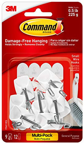 Command Small Wire Hooks, White, Value Pack of 9 Hooks and 12 Adhesive Strips - Suitable for Hanging Kitchen Utensils up to 225 g