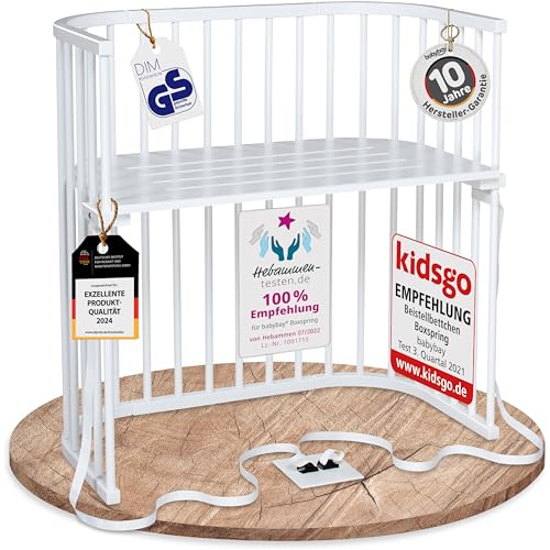 babybay Boxspring Beistellbett aus massivem Buchenholz / kompakt & verwandelbar / Kinderbett Höhe stufenlos verstellbar & umweltfreundlich / mitwachsendes Babybett (weiß lackiert)