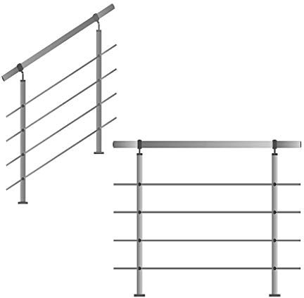 TIBU Edelstahl Handlauf Geländer 1m - 6m Treppen Brüstung Balkon, Länge 2.0m inkl. 3 Pfosten 4 Querstangen)