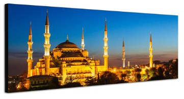 Istanbul Moschee Türkei 150x50cm Panorama Wandbild auf Leinwand und Keilrahmen fertig zum aufhängen - Unsere Bilder auf Leinwand bestechen durch ihre ungewöhnlichen Formate und den extrem detaillierten Druck aus bis zu 100 Megapixel hoch aufgelösten Fotos.