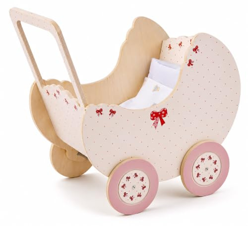 Dida - Puppenwagen Natura: Aus Holz gefertigt, Kinderwagen für Große Puppen bis 50 cm, Ideal für Rollenspiele von Kleinen Müttern und Vätern, für Kinder von 2 bis 4 Jahren