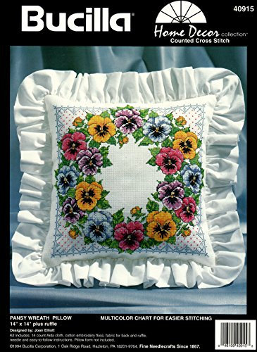 BucillaPansy Wreath Pillow Home Decor Collection Counted Cross Stitch Kit 40915