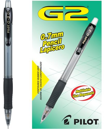 Pilot G2 0.7 Mechanical Pencils with Erasers, 0.7mm HB Lead, Black Accents, Mechanical Pencils Bulk Pack of 12