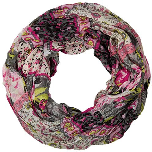 styleBREAKER Bufanda tubular con estampado floral de mezcla de patrones, arrugado y con efecto de desgaste, paisley, puntos, flores, rosas 01014008, Gris