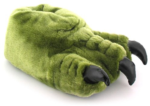 Wynsors Mens Novelty Slippers - Slip On Khaki Green Monster Claw Funny Mens Slippers. Animal Design, Funny character style Slipper. Monster Silly footwear Khaki 10 UK
