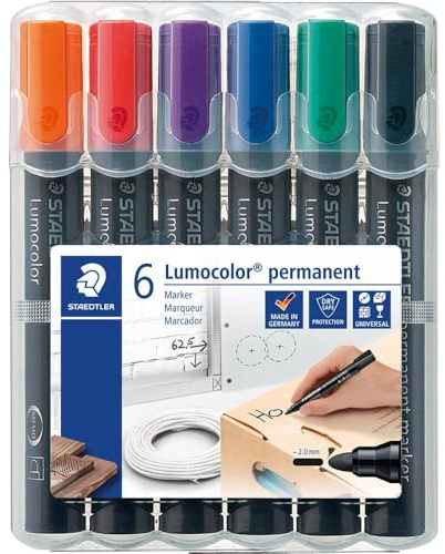 Staedtler 352 WP6 Permanentmarker Lumocolor, nachfüllbar, Rundspitze, Box mit 6 Farben