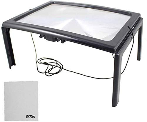 Standlupe Klappbare Leselupe Sehhilfe mit LED-Lampen 3X Vergrößerung Lupe für Lesung Handwerk Zeitung Kochbuch Reparatur Vergrößerungsglas A4 Lesehilfe Die Beste für Senioren