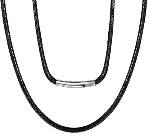 28 inch Long Leather Cord Chain Teen Boy Black Braided Leather Necklaces for Birthday Xmas