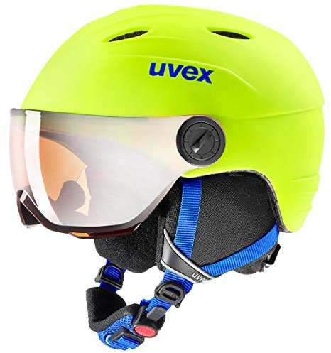 uvex junior Visor pro - Skihelm für Kinder - mit Visier - individuelle Größenanpassung - neon Yellow matt - 52-54 cm