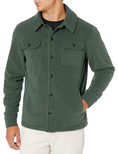 Amazon Essentials Men's Long-Sleeve Polar Fleece Shirt Jacket for Winter, Dark Green, L