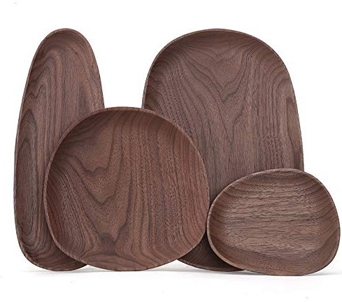 Unregelmäßigen Oval Nussbaum Holz Pan Platte Obst Gerichte Untertasse Tee-tablett Dessert Teller Geschirr Set
