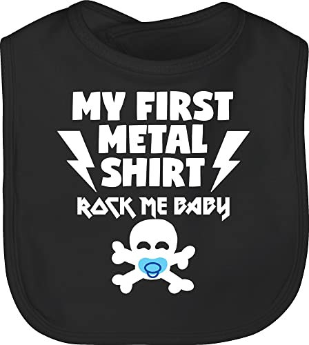 Lätzchen - Sprüche - My first Metal Shirt mit Baby Totenkopf weiß/blau - Unisize - Schwarz - lustige babysachen spruch latz babykleidung lustig spruche kinderlatz geschenke zur geburt sprüchen