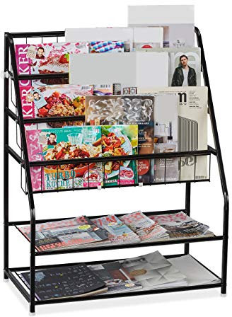 Relaxdays Zeitschriftenregal Metall, HBT: 81 x 67 x 37 cm, moderner Magazinständer, freistehend, für Wohnzimmer, schwarz