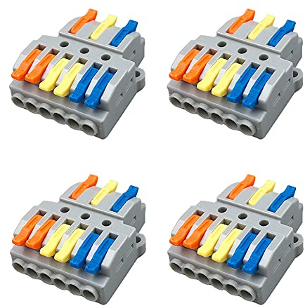 QitinDasen 4Pcs KV436 Lever-Nut Wire Connectors, 3 in 6 out Conductor Compact Wire Connectors, Splicing Type Quick Conductors Cable Clamp Terminal Block Spring Connector