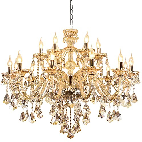 Durahonn Luxury Cognac Crystal Chandelier 18 Lights,Contemporary K9 Crystal Ceiling Chandelier Lighting Fixture Candle Style E12 Base for Dinning Living Room Bedroom Hallway (18 Lights)