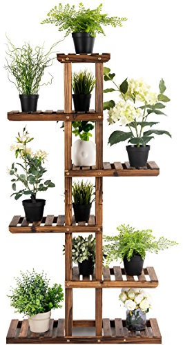 RELAX4LIFE Étagère à Fleurs en Bois, Support de Pots avec Grande Capacité pour Décoration, Porte-Plantes Extérieur et Intérieur (6 étagères / style5)