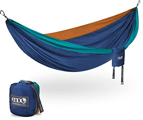 ENO DoubleNest Hammock - Lightweight, Portable, 1 to 2 Person Hammock - for Camping, Hiking, Backpacking, Travel, a Festival, or The Beach - Aqua/Sapphire/Amber
