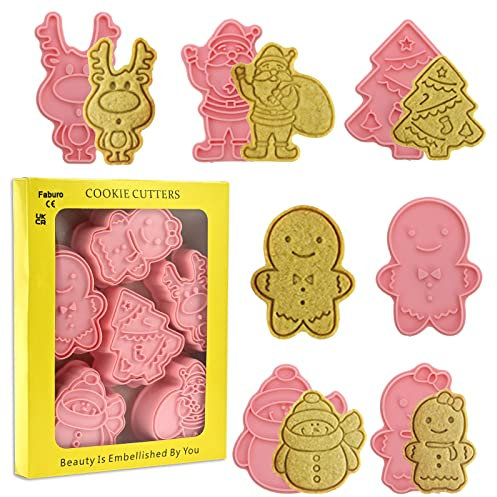 faburo Formine Biscotti, 6Pz Stampo Biscotti in Plastica, Tagliabiscotti Pressato Mano, Stampo Biscotti in Plastica 3D, Muffa Biscotti per Natale